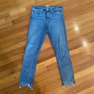 Agolde Sophie High Rise Crop Jean in distressed blue
